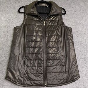 Womens Zenergy by Chicos Metallic Gold & Black Full Zip Puffer Vest ~ Size 1 Med